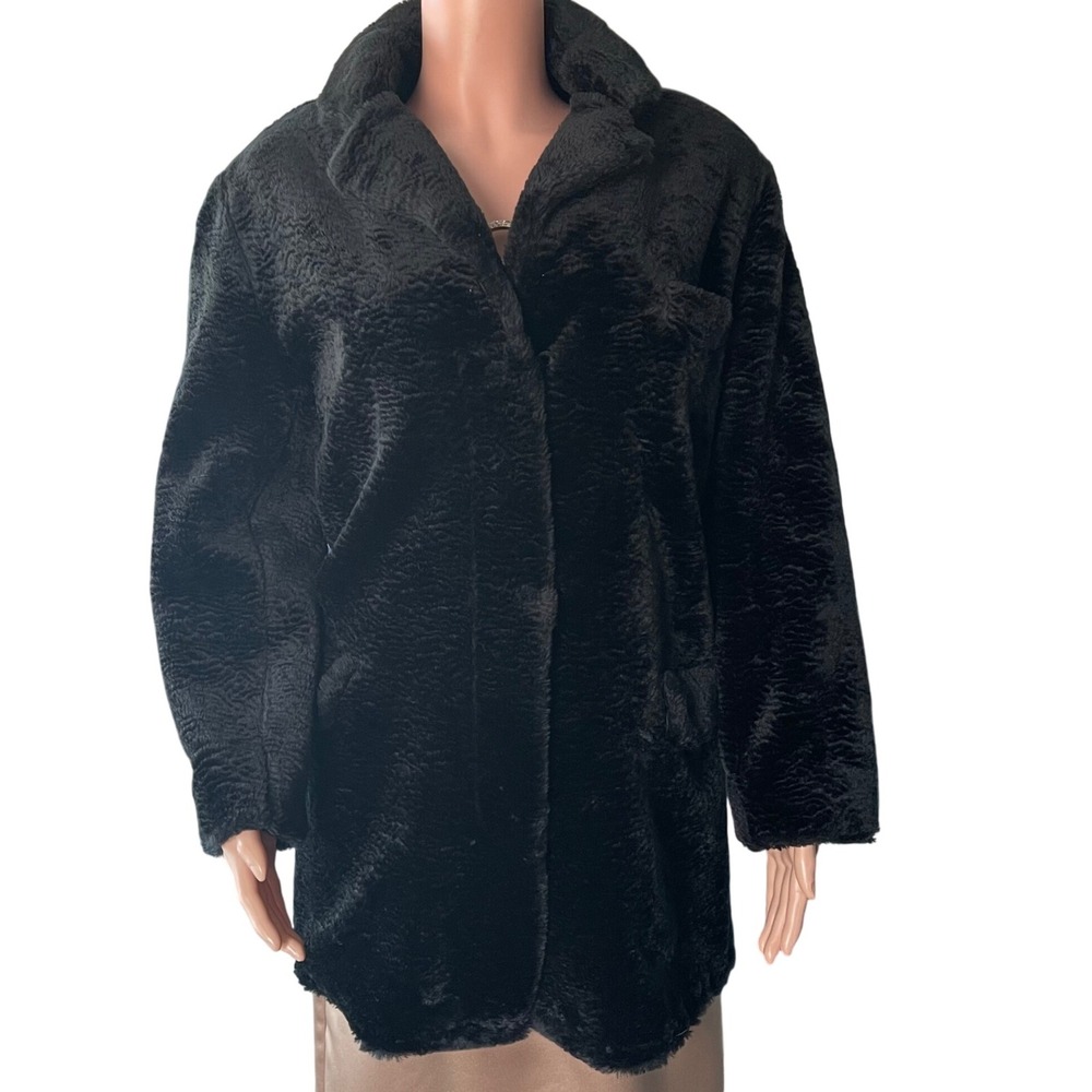 VTG Express Compagnie Internationale Black Faux Fur Coat S Made in USA Jacket